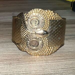 Owl Chunky Cuff SlipOn Bracelet Hammered Etched Gold Tone Classic Embossed